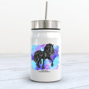 Friesian Horse Mason Jar Tumbler, Stainless Steel 17 oz